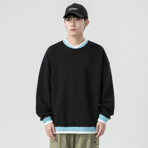 男装圆领卫衣男春秋季韩版潮牌V领纯色百搭情侣装落肩宽松上衣服