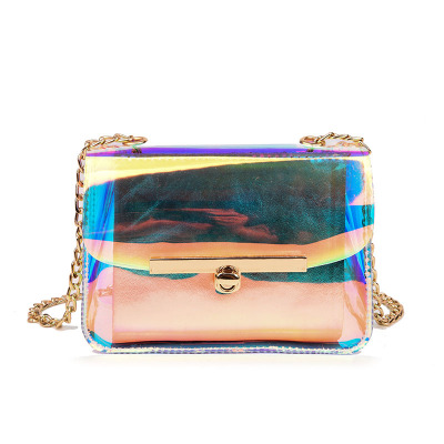 派尼美特小包女2020新款夏季韩版七彩镭射链条小方包锁扣斜挎仙女单肩小包七彩镭射