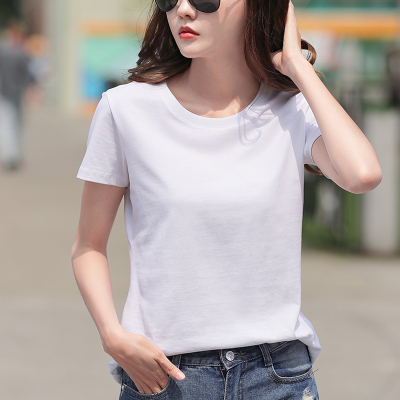 白色t恤女短袖夏天纯棉宽松休闲遮肚丅衫 圆领2019新款大码打底衫