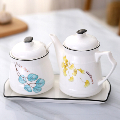 陶瓷调料瓶厨房家用醋壶酱油瓶油壶辣椒油罐味精盐调味罐组合套装 敬平 四季花-秋冬