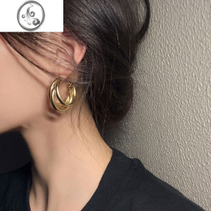 JiMi金色圈圈耳环女欧美风轻奢高级感2023年新款潮小众设计夸张大耳圈