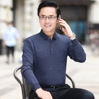 真口袋商务休闲宽松版秋季爸爸装长袖简约斜纹T恤男中年polo衫
