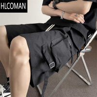HLCOMAN黑色机能工装短裤男夏季2025新款高街潮牌宽松阔腿美式休闲五分裤