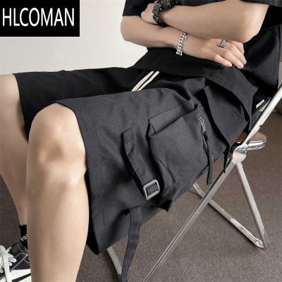 HLCOMAN黑色机能工装短裤男夏季2025新款高街潮牌宽松阔腿美式休闲五分裤