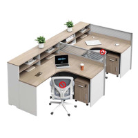 汉诺鑫威职员办公桌员工位转角l型卡座简约现代电脑桌办公室桌椅组合F型2人位+活动柜