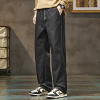 2026春夏浅灰侧边条纹休闲裤男 抽绳宽松直筒长裤 潮牌街头风裤子