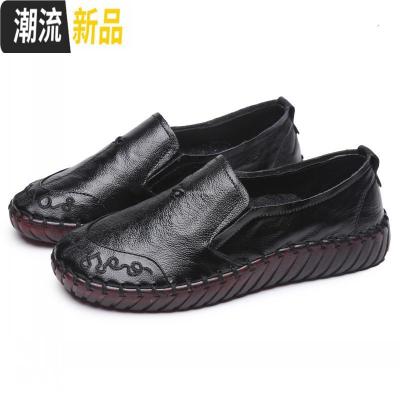春季真皮平底套脚皮鞋女妈妈鞋大码女鞋豆豆鞋女休闲孕妇单鞋中年广赫