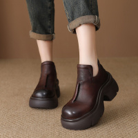头层牛皮复古女靴秋冬新款百搭短靴女手工缝制防滑底马丁靴