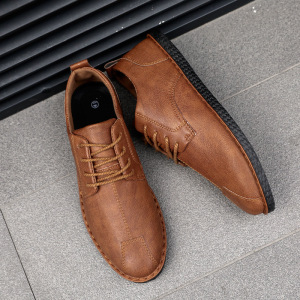 秋季款男士商务休闲纯色百搭潮流简约皮鞋平跟休闲透气舒适懒人鞋