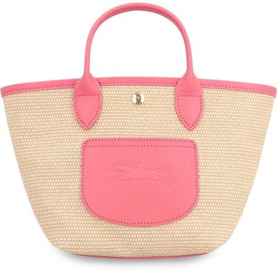 Longchamp珑骧编织草编手提斜挎两用包女包拼皮按扣翻盖手拿包