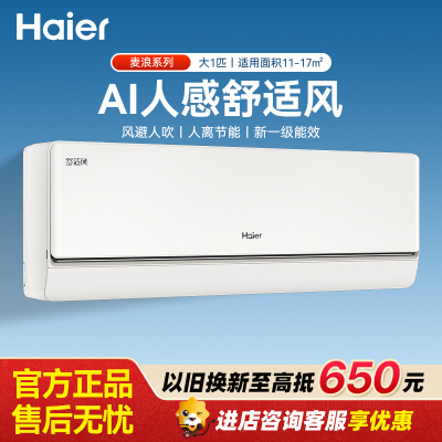 海尔空调 舒适风大1匹挂机 麦浪套系新一级能效 卧室风不吹人双排纯铜管蒸发器 国家补贴KFR-26GW/E2-1