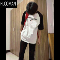 HLCOMAN潮牌ins撞色插肩短袖t恤男款夏季嘻哈美式高街半袖上衣