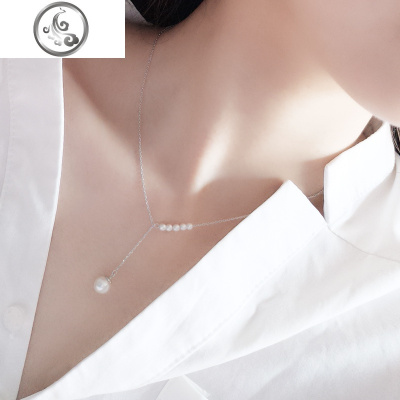 纯银天然珍珠项链女锁骨链长款吊坠时尚气质脖链潮网红y字毛衣链JiMi