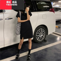 YIBUSHENG2022年新款女装黑色连衣裙辣妹性感修身小个子开叉包臀春季裙子