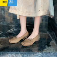 聚范皮版~蝴蝶结复古猪鼻子芭蕾舞鞋女浅口粗跟法式玛丽珍单鞋