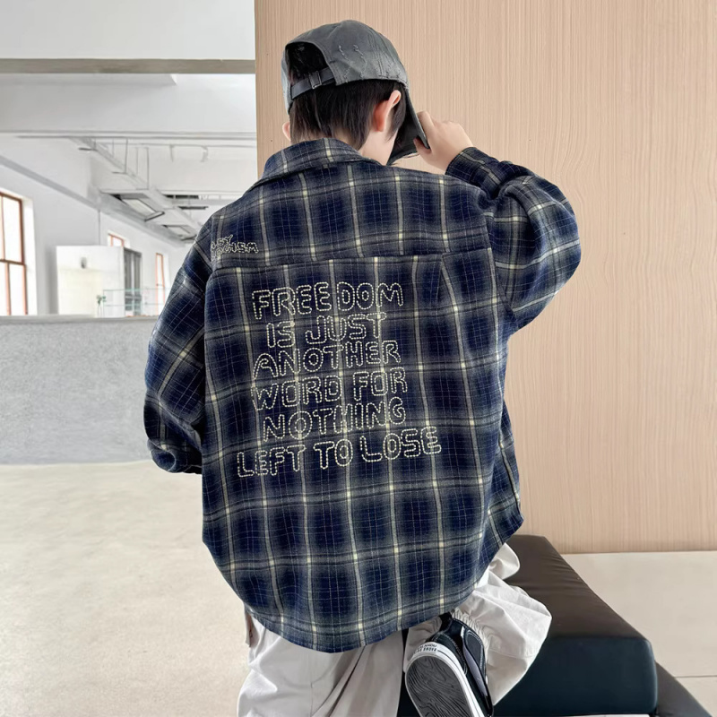 儿童装男童春装衬衫春秋款2026新款春季衬衣中大童韩版帅气格子潮