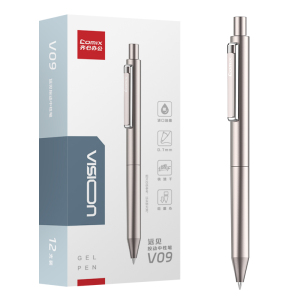 齐心 V09 远见按动中性笔 速干 双珠子弹头 0.7mm 黑 12支装