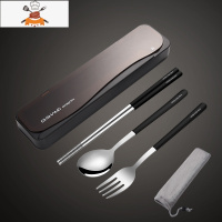 筷子勺子套装餐具盒便携学生单人装三件套不锈钢叉子外带收纳盒 经典黑-本钢色黑色筷勺叉 敬平