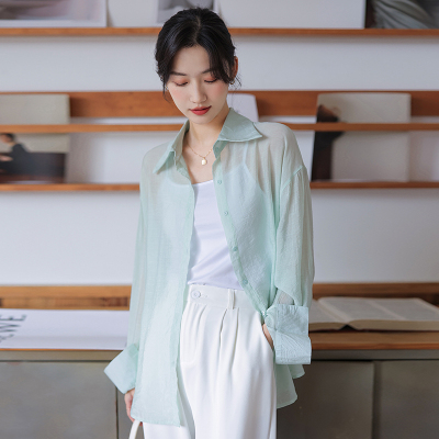 防晒天丝衬衫女外搭欧洲站春夏慵懒风垂感高级感开衫上衣外套超仙