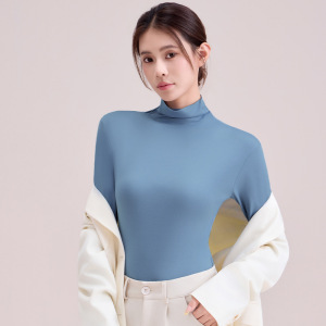 长袖T恤女秋冬季新款纯色修身上衣堆堆高领磨毛打底衫女内搭