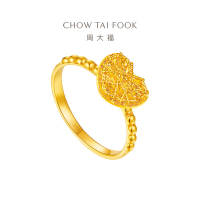 周大福 爆闪爱心方糖 足金黄金戒指(工费:380计价)EOF1259七夕礼物