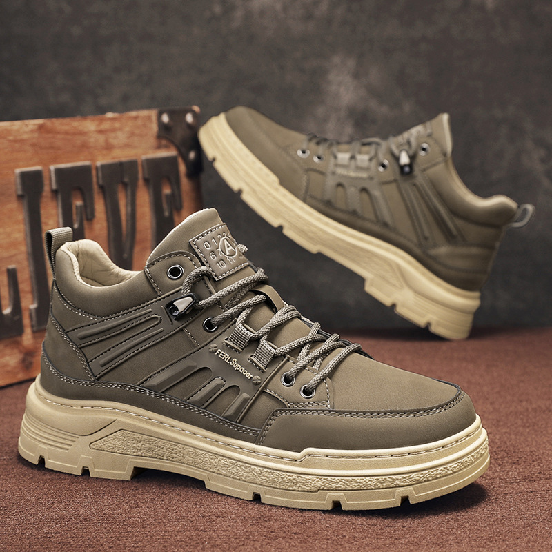 皮革拼接秋季新款增高马丁鞋复古时尚户外运动旅游皮面短靴男鞋