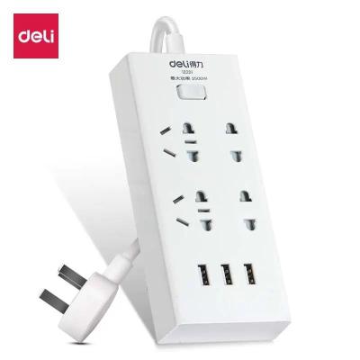 得力18281插座阻燃PC材质USB插座接线板多功能智能电源插座4插位+3口USB排插2米 单位/个