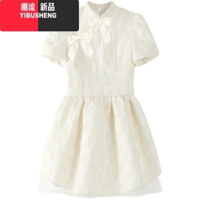 YIBUSHENG2024季新款盐甜系新中式白色连衣裙小众收腰在逃公主蓬蓬裙子女