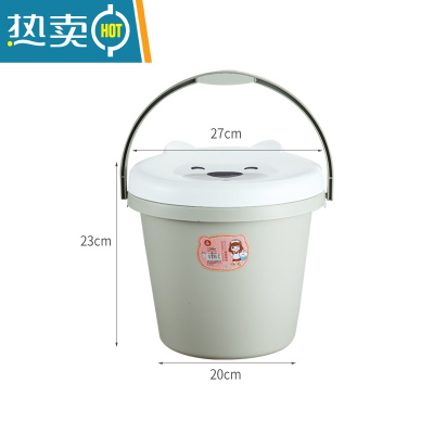敬平小桶卡通带盖玩具手提桶洗澡储物桶有盖可坐人收纳凳钓鱼桶装水桶 绿色 7L [1个装]