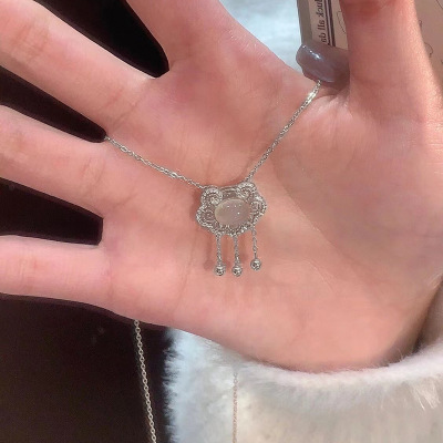 S925纯银如意平安锁女流苏长命锁轻奢小众锁骨链同心锁送闺蜜礼物送女朋友老婆情人节七夕生日礼物