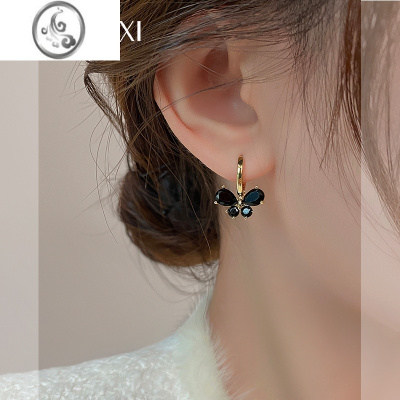 JiMi轻奢高级黑色蝴蝶耳环2023年新款潮ins风气质百搭耳扣耳饰女小众