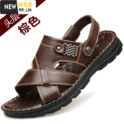 林先森2021新款夏季男士凉鞋皮休闲沙滩鞋男外穿头层凉拖鞋男两用拖鞋