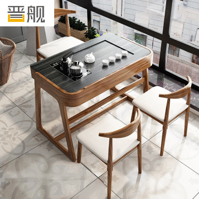 晋舰阳台茶桌椅组合家用小茶台新中式茶桌简约小户型茶几1.15米玄驹茶桌+3软包月牙椅