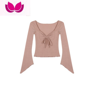 七斓纯欲风粉色长袖小众打底衫女春季设计感辣妹T恤短款内搭紧身上衣