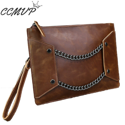 CCMVP品牌自营质量保证-CCMVP男包韩版男士手包链条潮男包信封手拿包手抓包铁链文件包咖啡色默认颜色