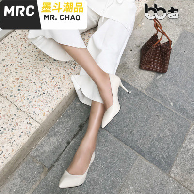 婚鞋高跟鞋伴娘尖头气质细跟百搭浅口单鞋黑色OL职场女鞋墨斗潮品休闲鞋