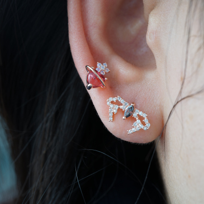 韩国直送耳钉 甜酷个性蜘蛛镶钻耳骨钉钛钢杆螺丝拧堵送女朋友老婆情人节七夕生日礼物