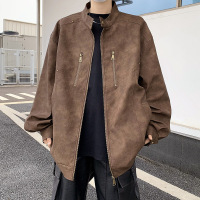 美式潮牌机车夹克外套男炸街垫肩皮衣男春秋新款痞帅时尚皮衣夹克