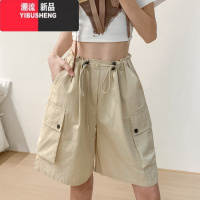 YIBUSHENG玫红色工装短裤女季薄款美式休闲中裤设计感高腰阔腿运动五分裤