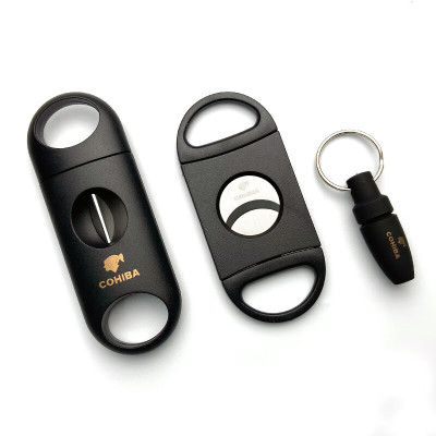 雪茄剪3件套便携雪茄刀雪茄V型剪刀圆形打孔器雪茄钳