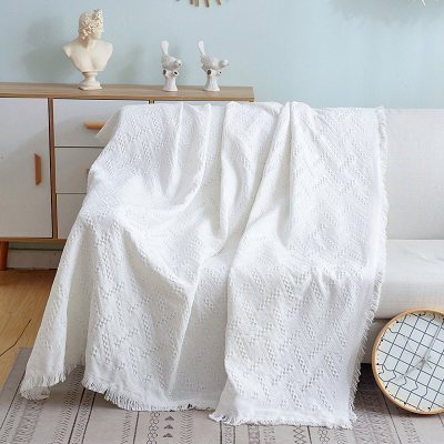 家柏饰(CORATED)北欧双面全盖沙发布沙发巾沙发毯布单沙发套罩沙发垫盖布 米白T格 90*90cm