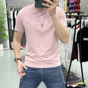 欧洲站短袖T恤男夏季新款潮牌修身半袖男士简约凹凸字母圆领上衣