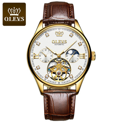 欧利时（OLEVS）瑞士认证品牌飞轮全自动机械表男士手表夜光防水多功能潮流时尚腕表
