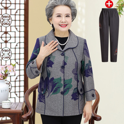 迪鲁奥(DILUAO)中老年人女装秋装外套60-70岁妈妈80奶奶春秋薄款太太老人上衣服 1号色(送裤子) XL(建议70-95斤)