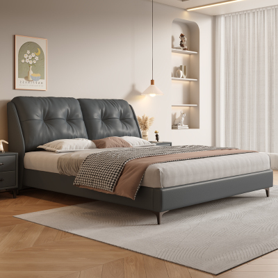 轻奢纳帕真皮床现代简约主卧室双人床1.5米8意式皮艺床软包大婚床