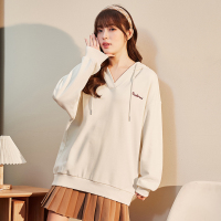 [1.5折价71元]唐狮春季新款女卫衣V领连帽外套宽松慵懒风设计感小众ins上衣