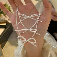 S925纯银正圆珍珠碎银子蝴蝶结项链女颈链韩系锁骨链时尚流行送女朋友老婆情人节七夕生日礼物