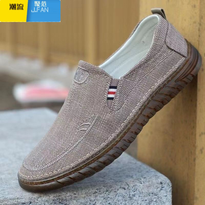 聚范牛筋底老北京布鞋开车鞋一脚蹬透气亚麻鞋面休闲耐磨鞋男鞋