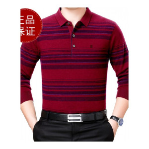 [免费试穿,无忧退换]羊毛衫T恤男长袖翻领 非纯100%纯羊绒针织衫男中年爸爸装打底衫品牌官方旗舰店特卖