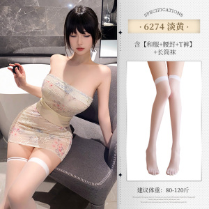 霏慕性感情趣内衣抹胸包臀短裙刺绣印花网纱大蝴蝶结日系和服装睡裙午夜魅力床上衣服女式情趣睡衣6274